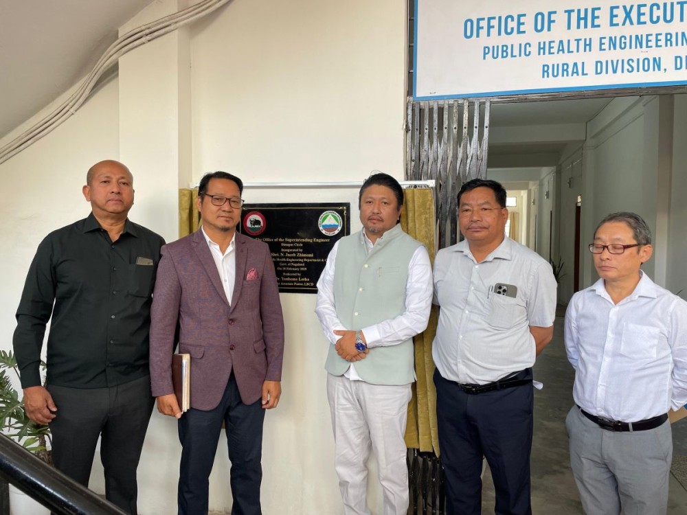 N Jacob Zhimomi, Minister of PHED and Cooperation (Centre) alongwith department officials at the inauguration of the office building of the Superintending Engineer, PHED, Dimapur Circle, on February 28. (Morung Photo)
